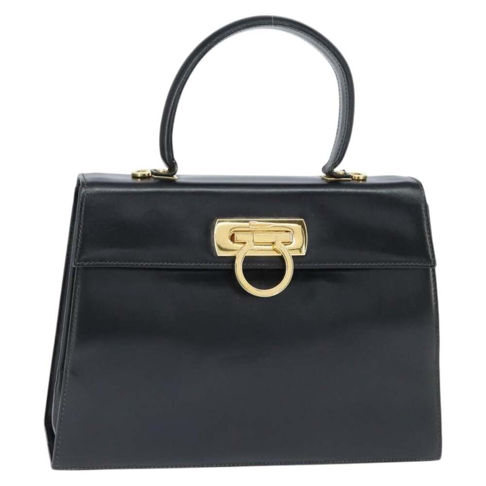 Salvatore Ferragamo Leather Gancini Handbag Black
